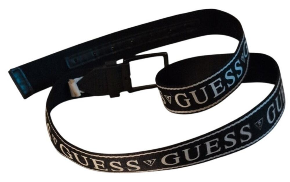 GUESS Sport Men's Adjustable Webbing Belt - Black Logo Print - Size Large